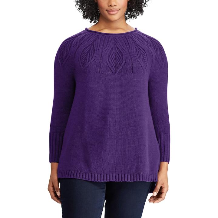 Plus Size Chaps Cable-knit Crewneck Sweater, Women's, Size: 1xl, Purple