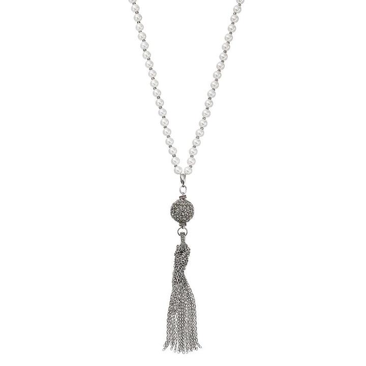 Simply Vera Vera Wang Long Fireball Tassel Pendant Simulated Pearl Necklace, Women's, White