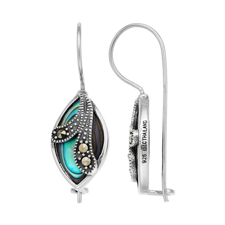 Tori Hill Sterling Silver Marcasite & Abalone Drop Earrings, Women's, Green