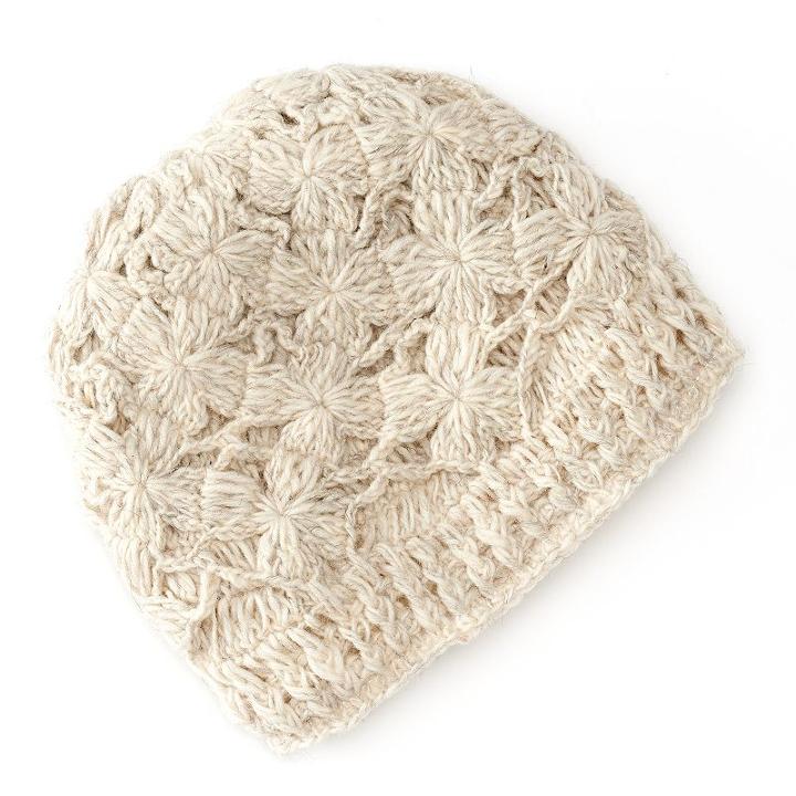 Sijjl Floral Crochet Fleece-lined Wool Beanie Hat, Women's, Grey
