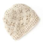 Sijjl Floral Crochet Fleece-lined Wool Beanie Hat, Women's, Grey