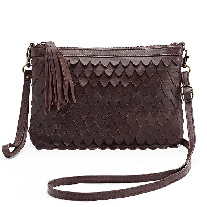 R & R Leather Scalloped Crossbody Bag, Women's, Brown