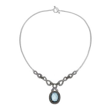 Le Vieux Glass & Marcasite Silver-plated Halo Necklace, Women's, Size: 17, Turq/aqua