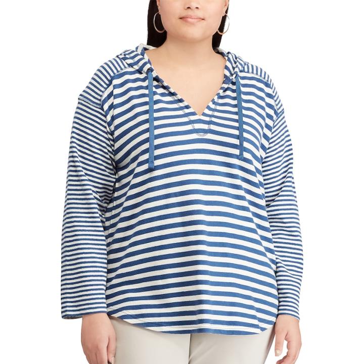 Plus Size Chaps Striped French Terry Hooded Top, Women's, Size: 2xl, Blue
