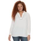 Plus Size Rock & Republic&reg; Textured Grommet Top, Women's, Size: 2xl, White