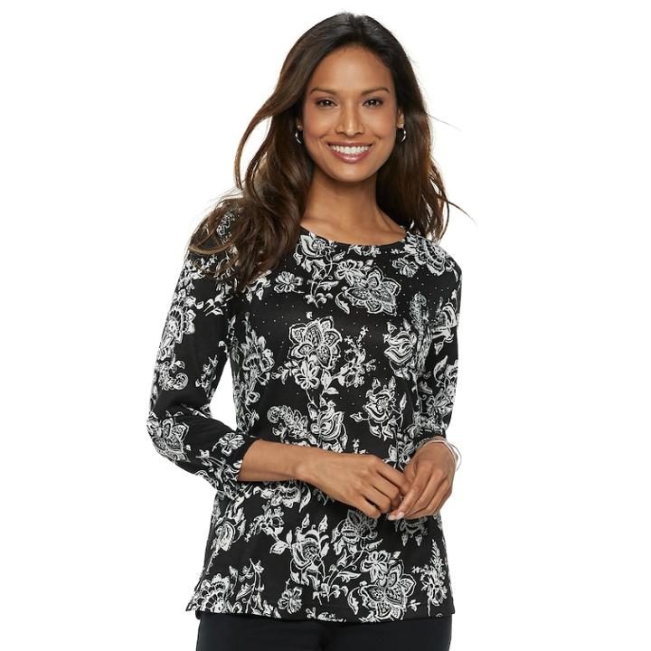 Women's Croft & Barrow&reg; Embellished Lightweight Sweater, Size: Medium, Grey (charcoal)