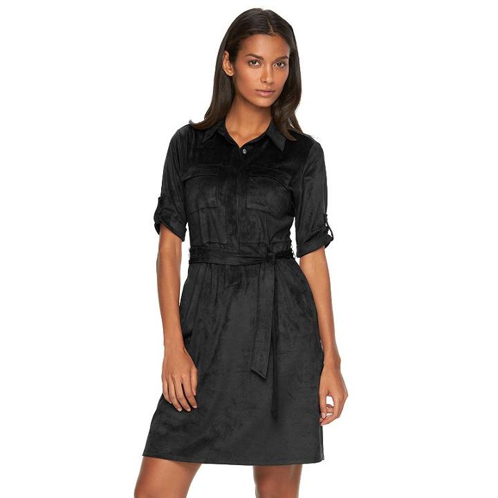 Women's Dana Buchman Faux-suede Shirtdress, Size: Xs, Black