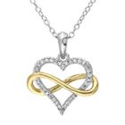 Two Tone Sterling Silver 1/10 Carat T.w. Diamond Infinity & Heart Pendant, Women's, Size: 18, White