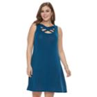Plus Size Jennifer Lopez Strappy Fit & Flare Dress, Women's, Size: 1xl, Dark Blue