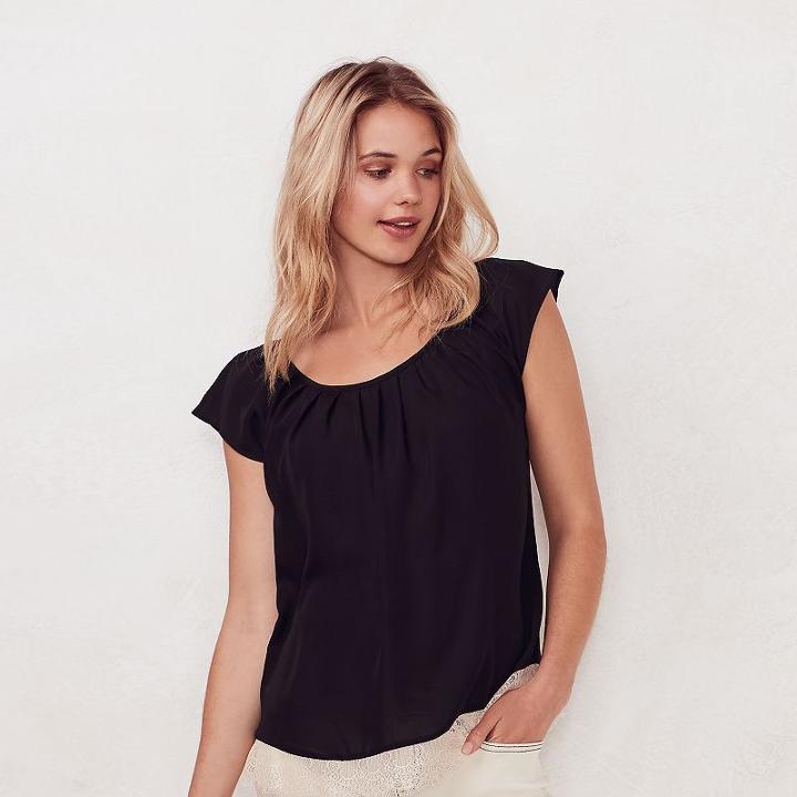 Lc Lauren Conrad, Women's Pleated Lace Top, Size: Small, Black