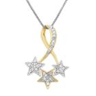 1/6 Carat T.w. Diamond Sterling Silver And 18k Gold Two Tone Triple Star Pendant Necklace, Women's, Size: 18, White