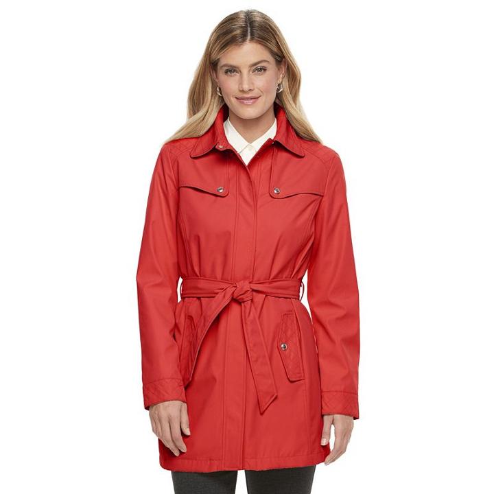 Women's Weathercast Bonded Trench Coat, Size: Large, Red
