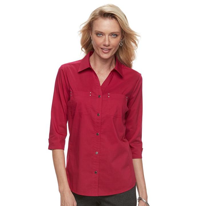 Women's Croft & Barrow&reg; Knit-to-fit Shirt, Size: Xxl, Dark Pink