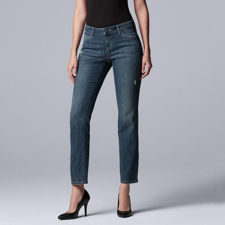 Women's Simply Vera Vera Wang Everyday Luxury Straight-leg Midrise Jeans, Size: 12, Dark Blue