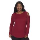 Juniors' Plus Size Mudd&reg; Long Sleeve Cold Shoulder Top, Girl's, Size: 2xl, Dark Pink