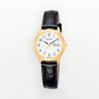 Pulsar Stainless Steel Gold Tone Leather Watch - Women, Black