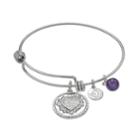 Love This Life Silver Plated Amethyst Heart Charm Bangle Bracelet, Women's