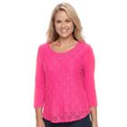 Petite Croft & Barrow&reg; Lace-front Tee, Women's, Size: Xs Petite, Dark Pink