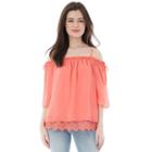 Juniors' Iz Byer California Lace Hem Off Shoulder Top, Girl's, Size: Medium, Lt Orange