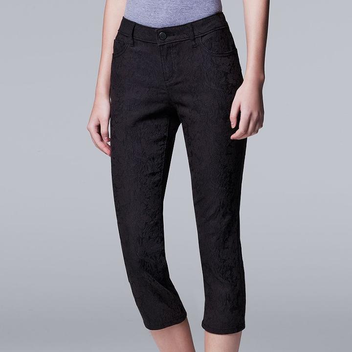Women's Simply Vera Vera Wang Jacquard Capris, Size: 8, Black