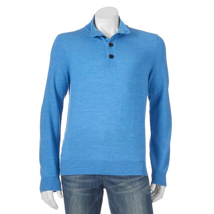 Men's Apt. 9&reg; Modern-fit Solid Merino Mockneck Sweater, Size: Large, Med Blue