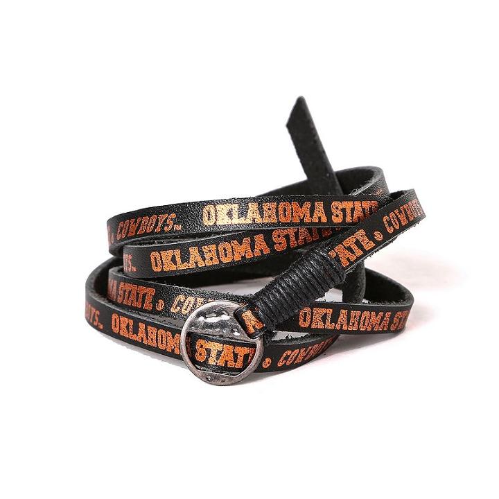 Adult Oklahoma State Cowboys Leather Wrap Bracelet, Adult Unisex, Black