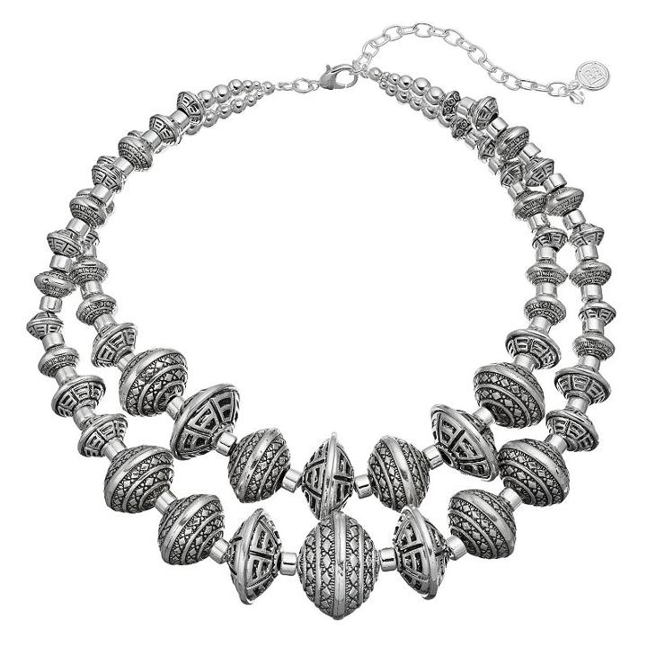 Dana Buchman Textured Beaded Double Strand Necklace, Women's, Silver