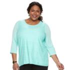 Plus Size Croft & Barrow&reg; Lace-front Scoopneck Tee, Women's, Size: 3xl, Light Blue