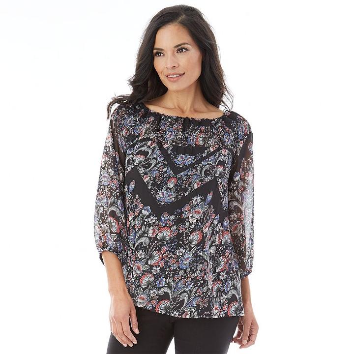 Women's Ab Studio Print Smocked Top, Size: Xlrg Av/rg, Ovrfl Oth