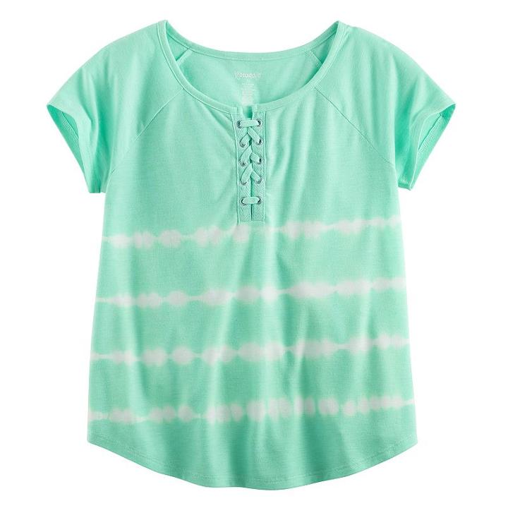 Girls 7-16 & Plus Size Mudd&reg; Lace-up Raglan Tie-dye Tee, Girl's, Size: 16, Turquoise/blue (turq/aqua)