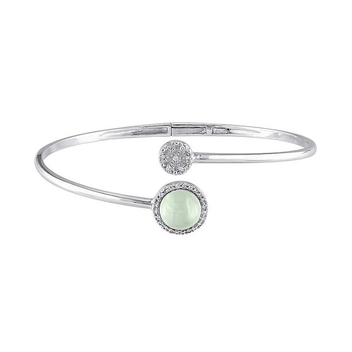 Prehnite, Diamond Accent & White Topaz Sterling Silver Cuff Bracelet, Women's, Size: 7, Green
