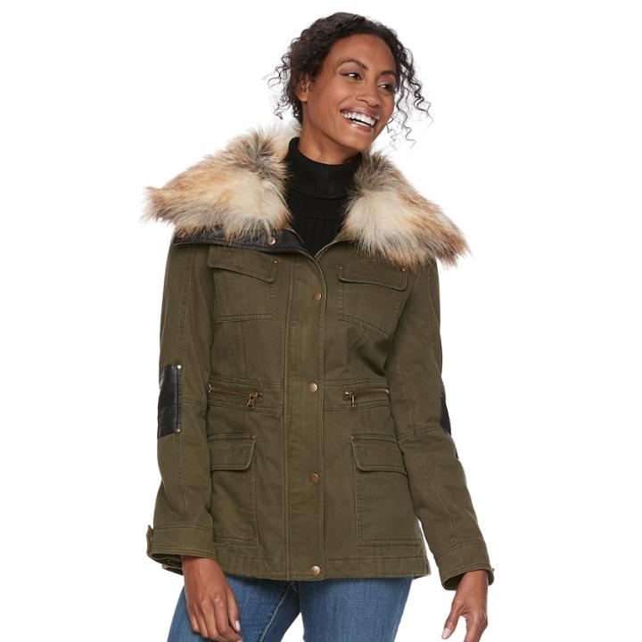Women's Apt. 9&reg; Faux Fur Faux-leather Accent Parka, Size: Xl, Med Green