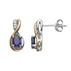 Lab-created Sapphire & Diamond Accent Sterling Silver & 10k Gold Over Silver Teardrop Earrings, Women's, Blue
