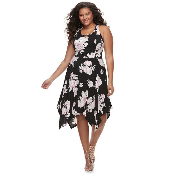 Juniors' Plus Size Candie's&reg; Lace-up Handkerchief Maxi Dress, Teens, Size: 3xl, Black