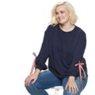 Plus Size Popsugar Tie-sleeve Sweatshirt, Women's, Size: 3xl, Dark Blue