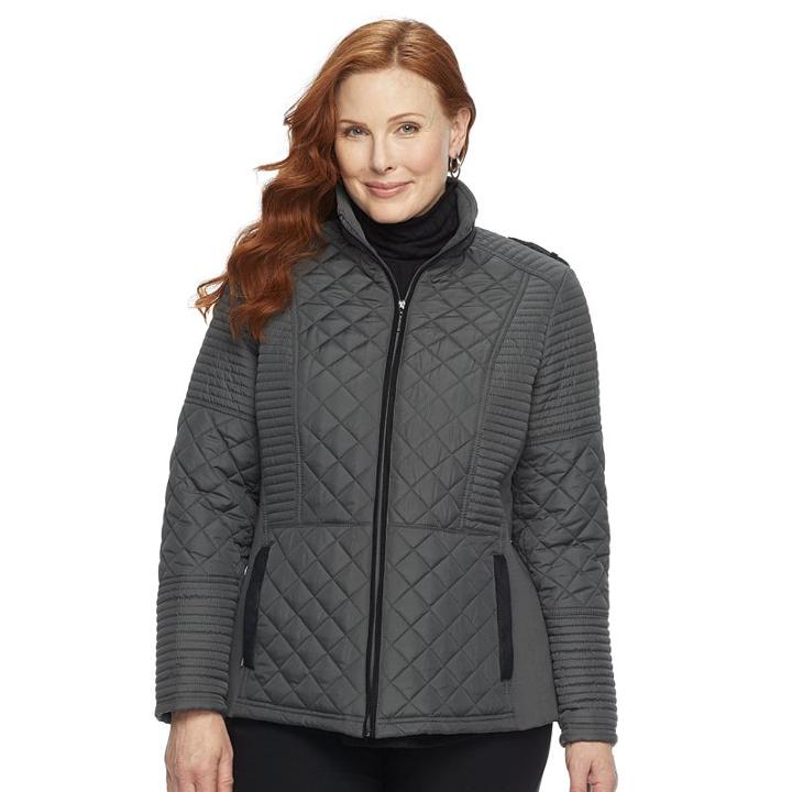 Plus Size Weathercast Quilted Midweight Side-stretch Jacket, Women's, Size: 2xl, Grey