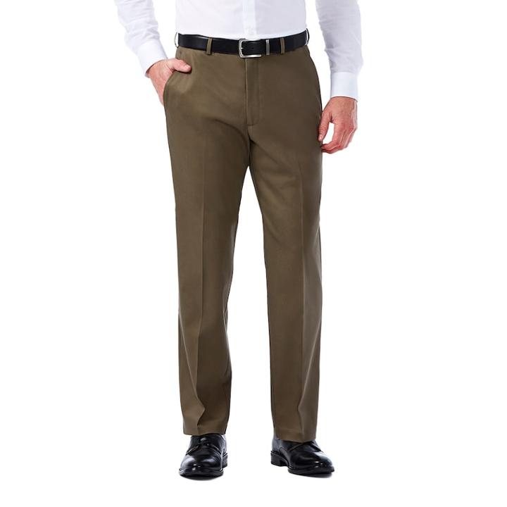 Men's Haggar Premium No-iron Khaki Stretch Classic-fit Flat-front Pants, Size: 42x32, Med Brown