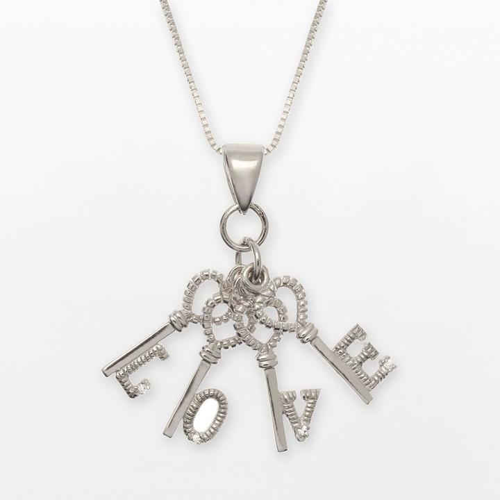 Sterling Silver Cubic Zirconia Love Key Charm Necklace, Women's, Size: 18, Grey