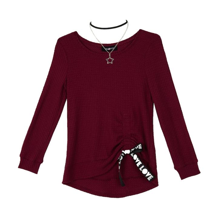 Girls 7-16 Iz Amy Byer Long Sleeve Banded Bottom Top With Necklace, Size: Large, Med Purple
