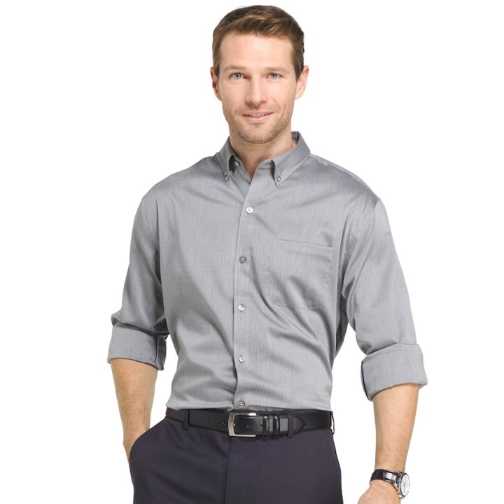 Van Heusen Regular-fit Herringbone Stretch Button-down Shirt, Size: Large, Grey Other