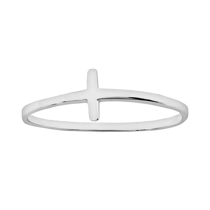 Itsy Bitsy Sterling Silver Sideways Cross Midi Ring, Women's, Size: 4, Grey