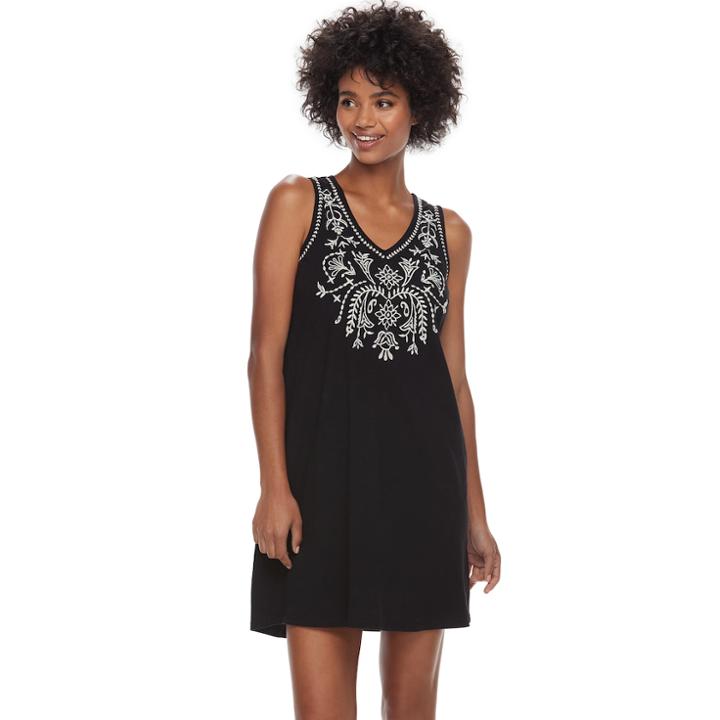 Women's Sonoma Goods For Life™ Embroidered Tank Dress, Size: Xs, Black