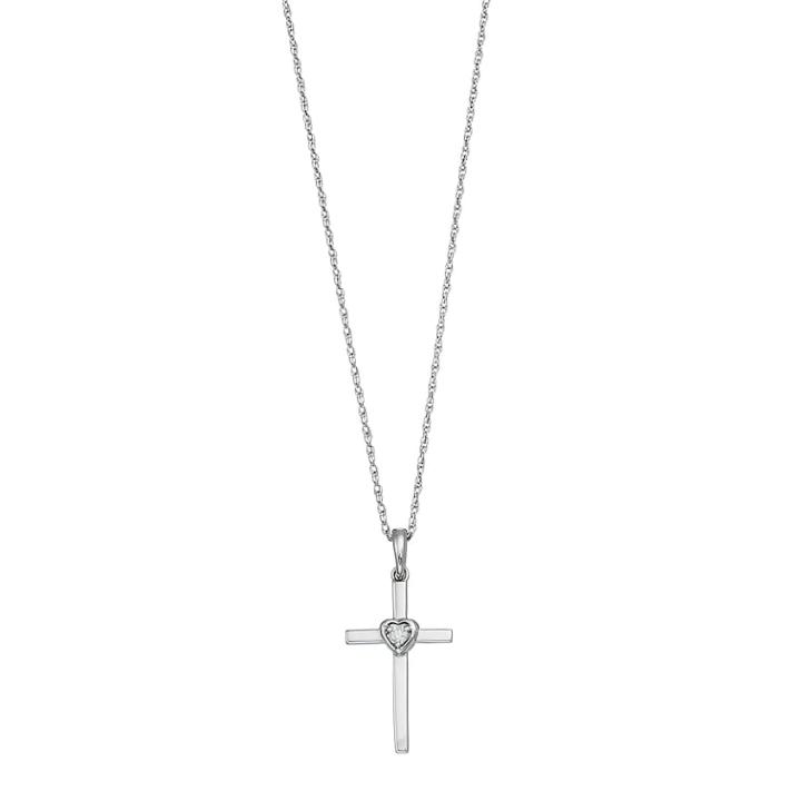 10k White Gold Diamond Accent Heart Cross Pendant, Women's, Size: 18