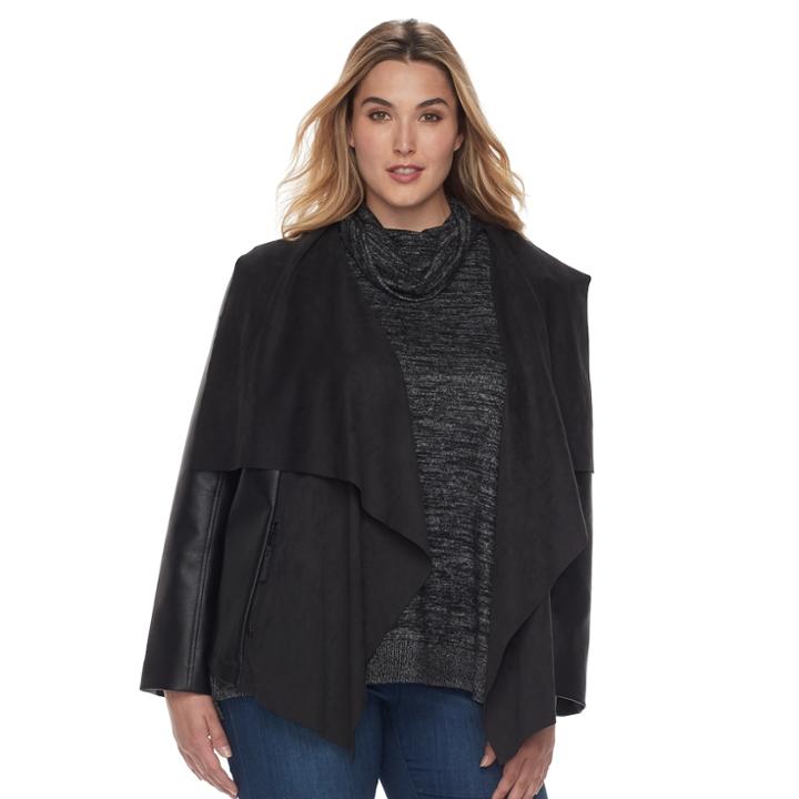Plus Size Apt. 9&reg; Suede Faux Leather Cascade Pullover Jacket, Women's, Size: 1xl, Black