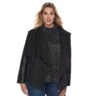 Plus Size Apt. 9&reg; Suede Faux Leather Cascade Pullover Jacket, Women's, Size: 1xl, Black