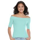 Juniors' So&reg; Ribbed Off The Shoulder Top, Girl's, Size: Small, Turquoise/blue (turq/aqua)