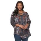 Plus Size World Unity Print Strappy Neck Top, Women's, Size: 0x, Blue