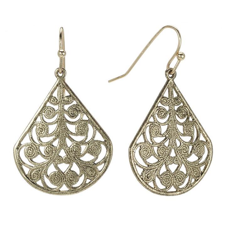 1928 Jet Filigree Teardrop Earrings, Women's, Brown