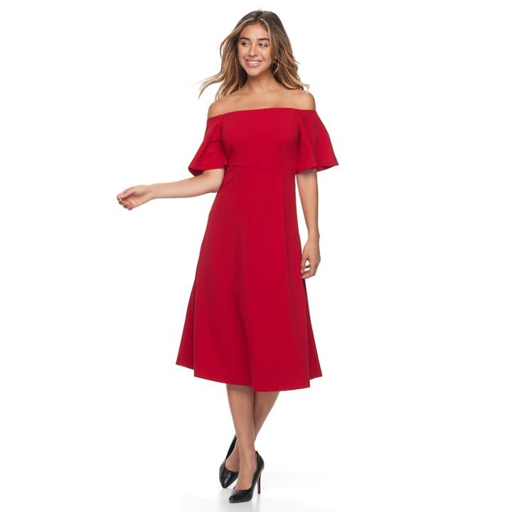 Women's Sharagano Off-the-shoulder Fit & Flare Midi Dress, Size: 16, Brt Pink