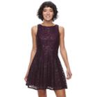 Juniors' Speechless Sequin Lace Skater Dress, Teens, Size: 3, Drk Purple